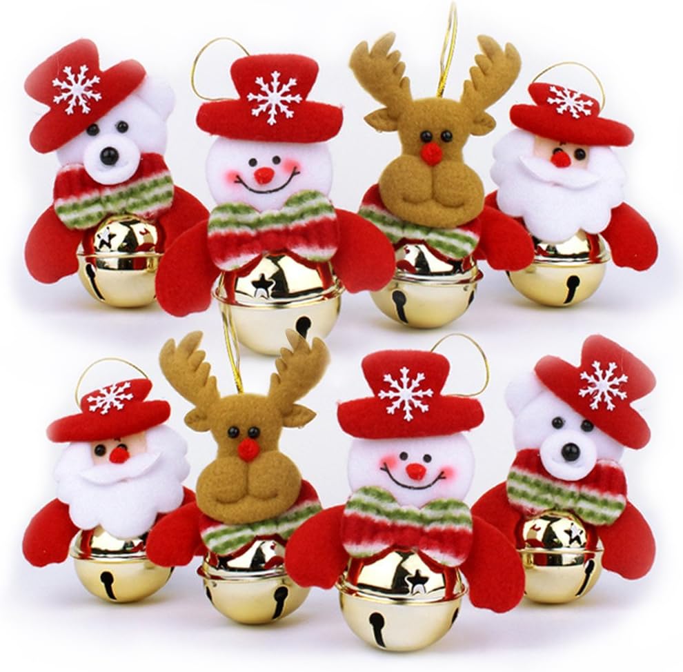Christmas Bells Decorations for Home, 8 Pcs Set Christmas Tree Ornaments, Snowman/Old Man/Bear/elk