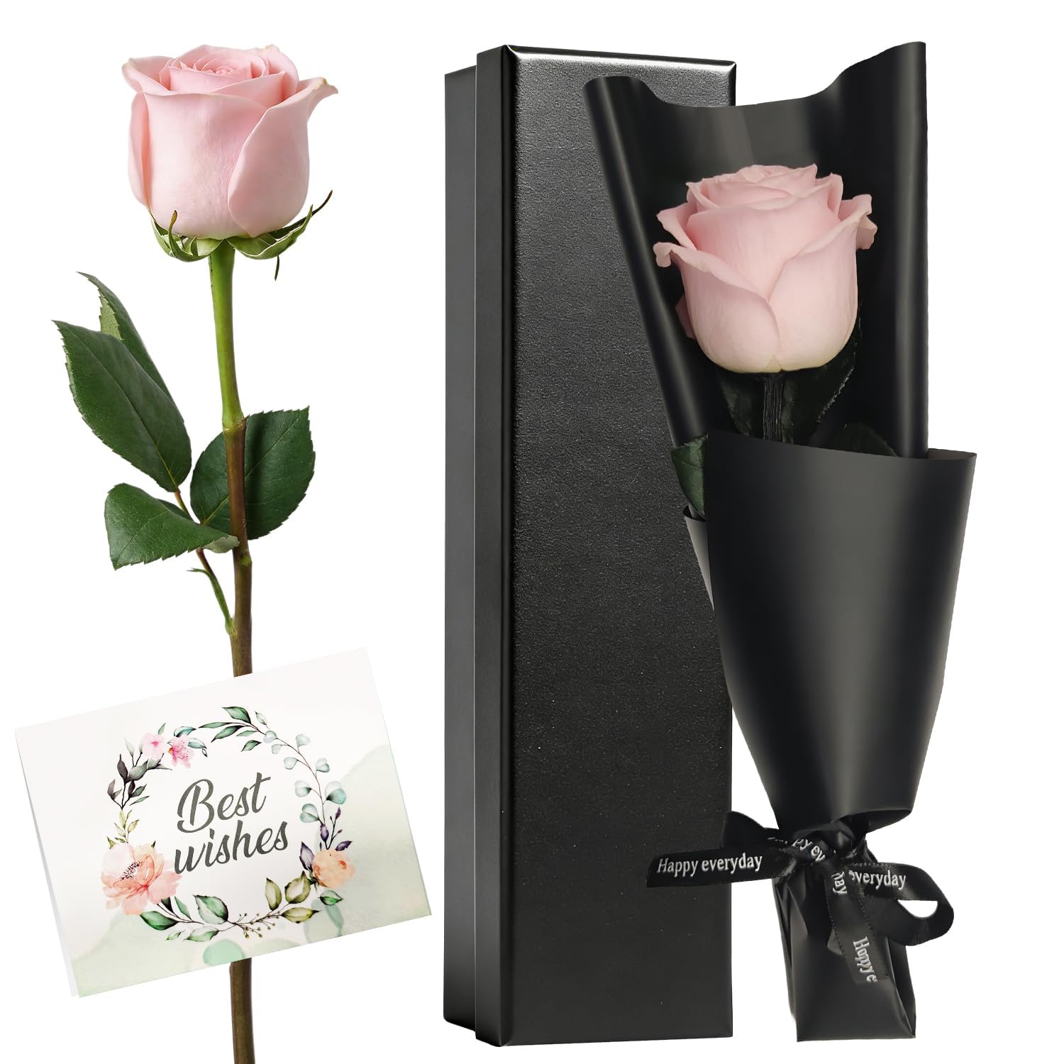 HIVTE Pink Preserved Rose Gift Box, Real Forever Rose with Stem, for Mum Grandma, Valentine's/Birthday Present for Girlfriend Wife, for Women