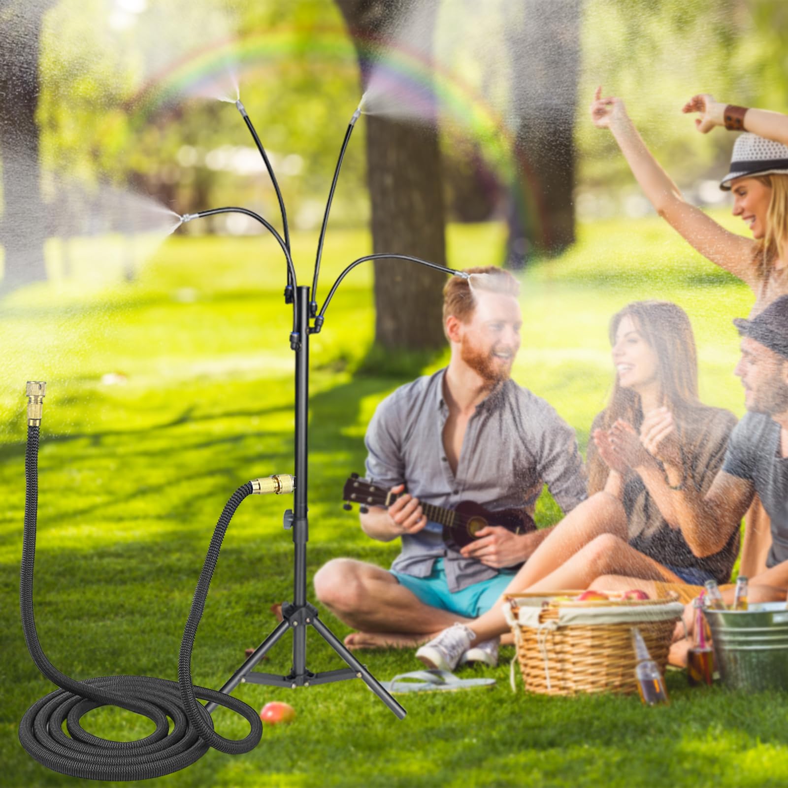 RUKUHOT Portable Standing Mister Cooling Spray for Outside Patio,4Ft Adjustable Hight Foldable Mist System with 33 FT Expa...