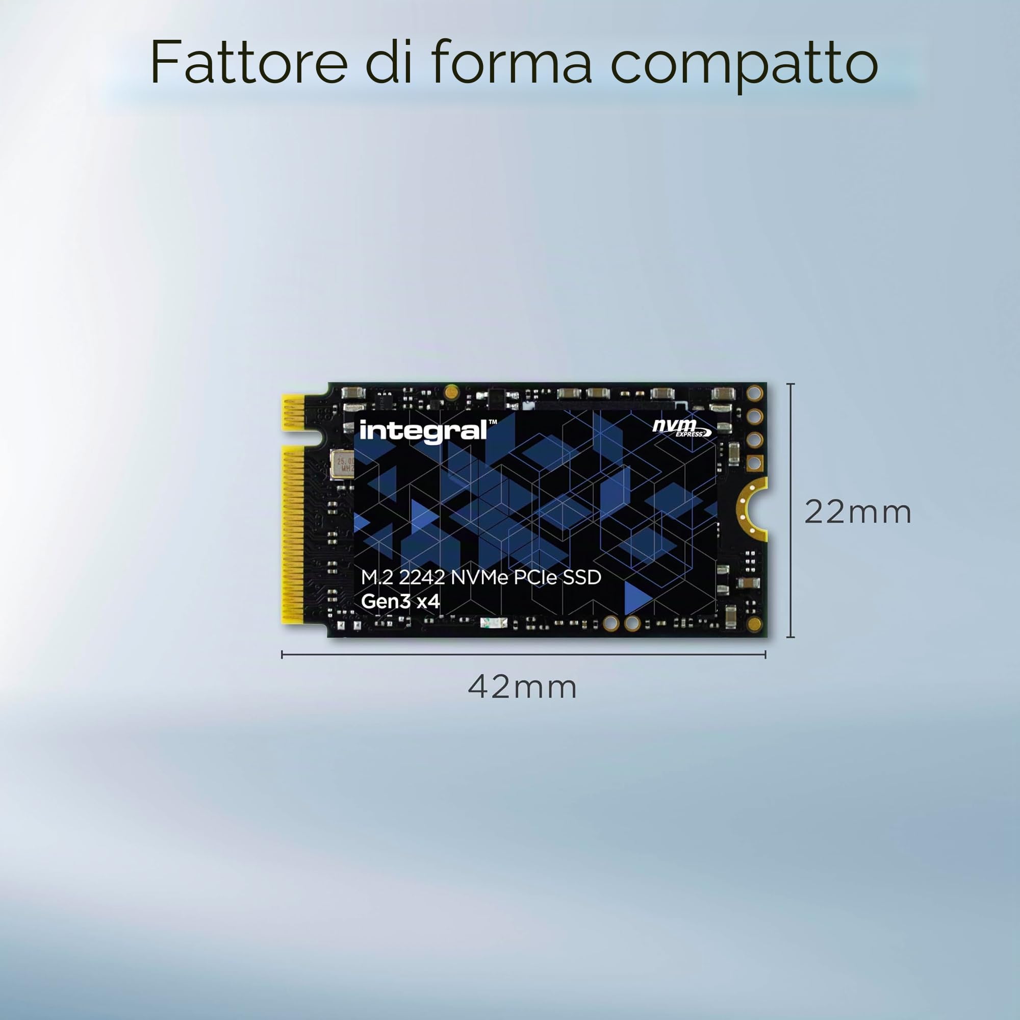 Integral SSD M.2 NVMe 2242 PCIe Gen3 x4 da 256 GB - Velocità di lettura fino a 2400 MB/s, velocità di scrittura fino a 1100 MB/s - Unità a stato solido interna. Compatibile con PC, NUC, laptop e