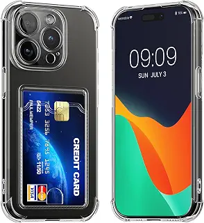 kwmobile Carcasa compatible con Apple iPhone 15 Pro Max funda transparente con tarjetero - Funda con Cartera con espacio para Tarjetas - transparente