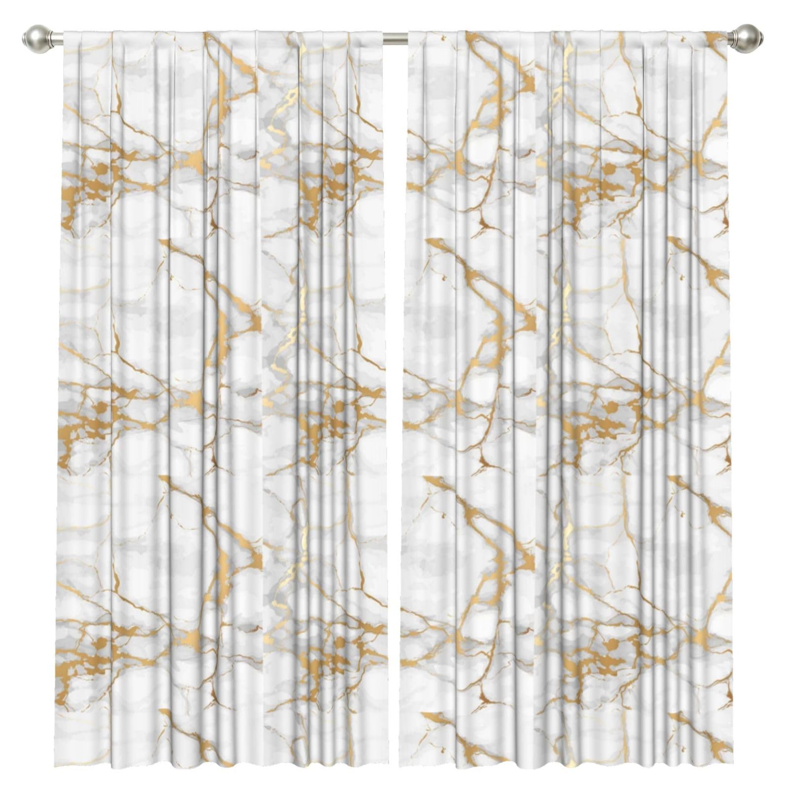 InOmak White Marble Gold Pattern, 2 Panels Window Curtains 52 x 84 Inch Blackout Curtains for Living Room Bedroom