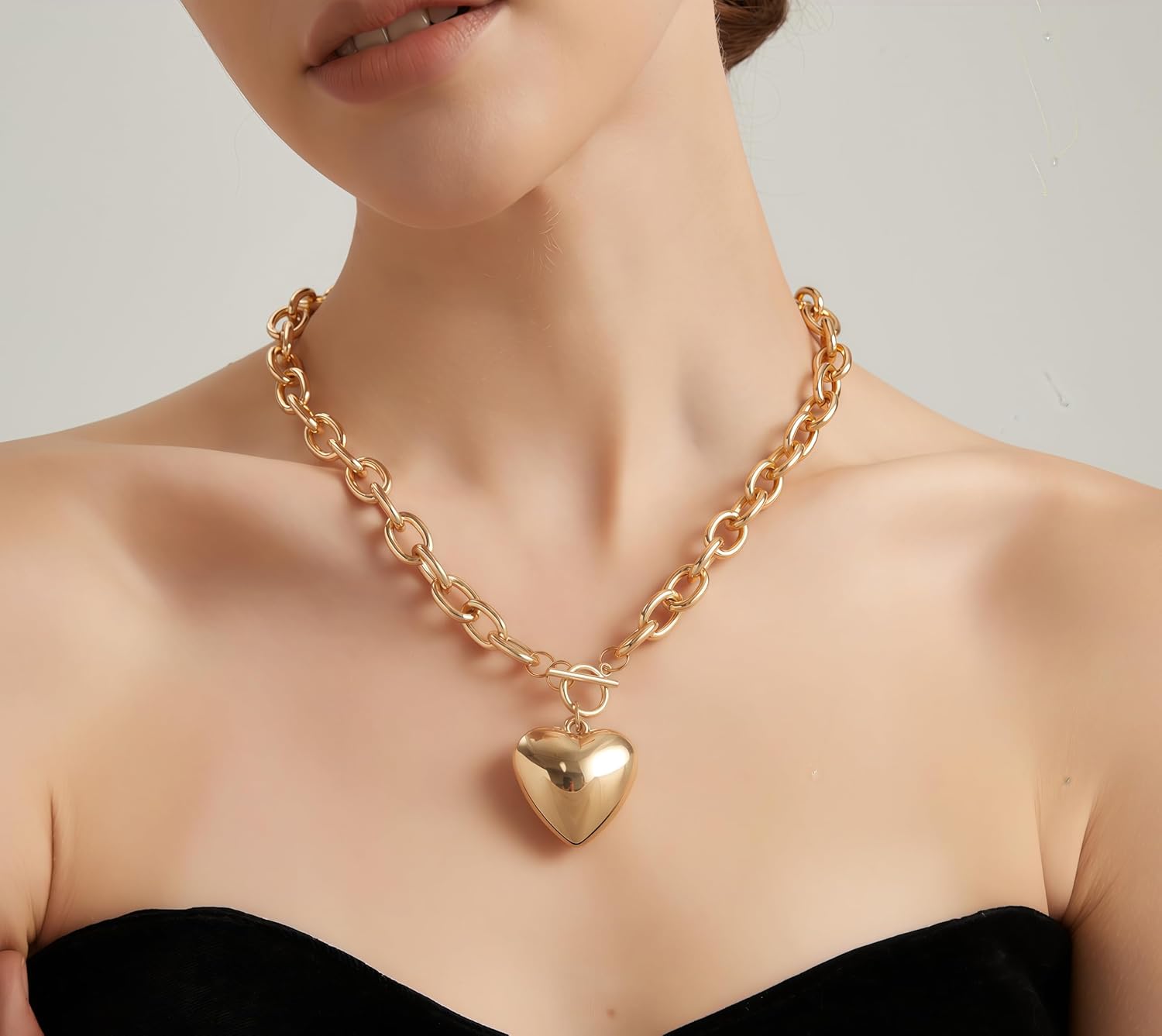 Chunky Gold Necklace for Women, Chunky Heart Necklace layered Puffy Heart Necklaces Long Thick Pendant Bold Statement Necklaces for Women Trendy - Image 4