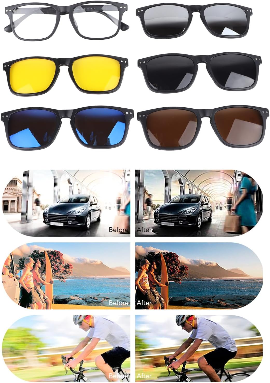 Hapivida Magnetic Clip On Sunglasses, TR Rectangular Frame with 5 Clip Set Stylish Sun Shades Retro Night Driving Eyeglasses for Men Women - Image 7