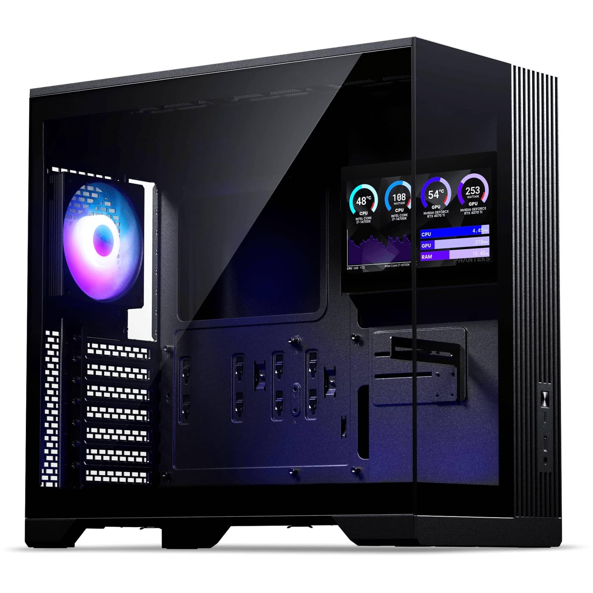 Phanteks XT V5 LCD PC-Gehäuse Midi-Tower ATX Tempered Glass | Schwarz, 7-Zoll-LCD, Showcase-Design, seitliche Luftzufuhr, 360-mm-Radiator-Support, RGB-Lüfter