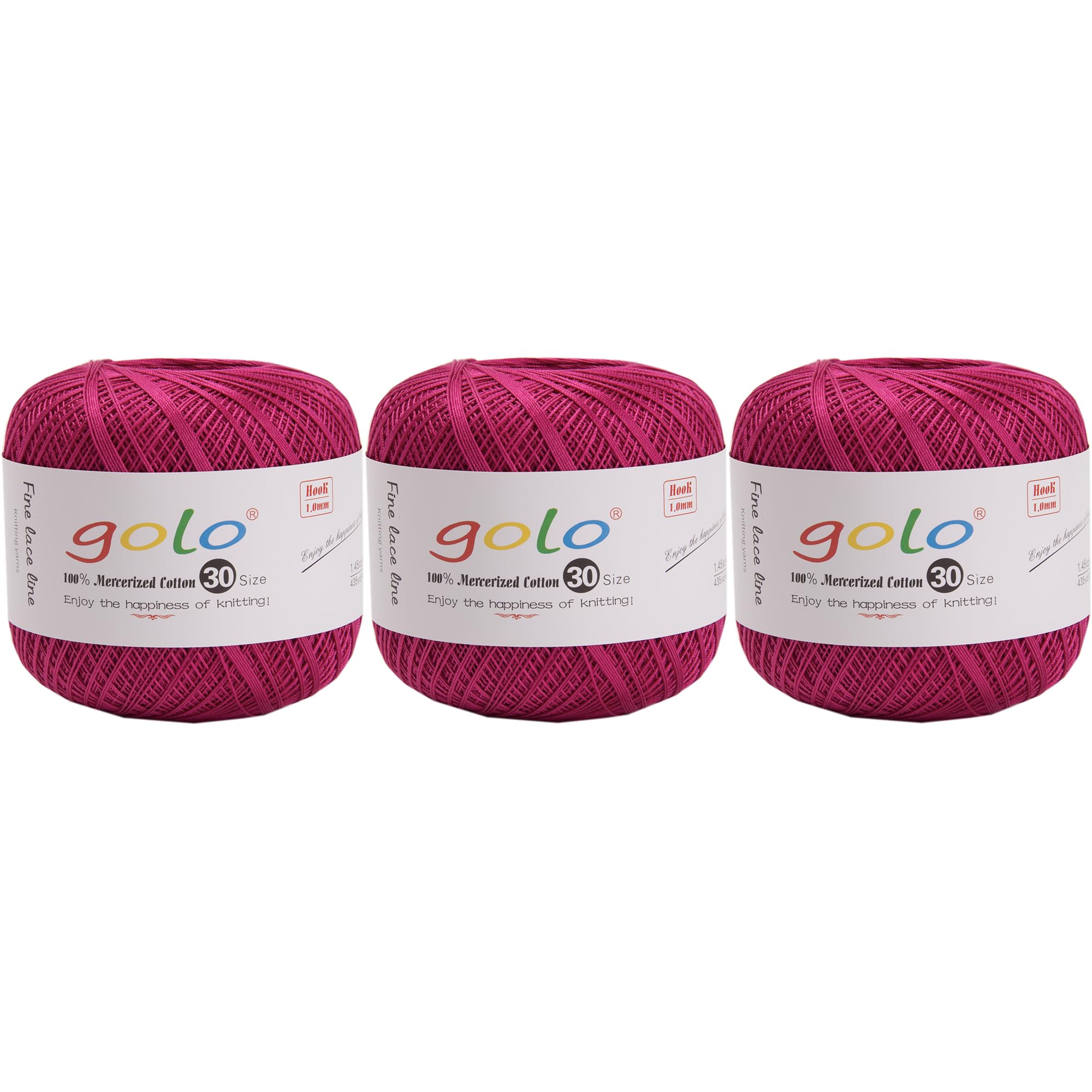 golo 3 Balls Crochet Thread Size 30 Yarn for Hand Knitting, 000-045 Rose Pink