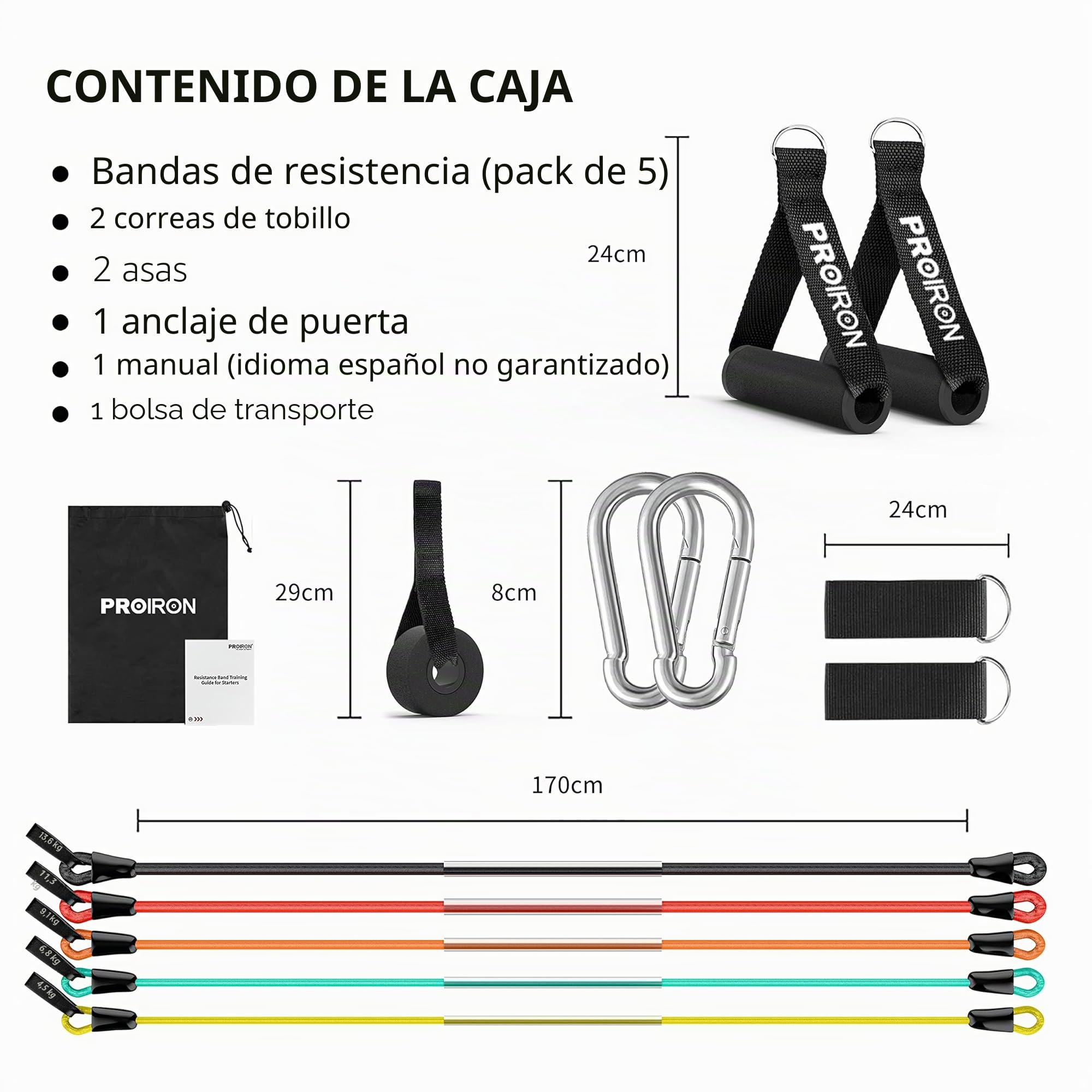 PROIRON Bandas Elasticas Musculacion, Alambre de Látex Sólido Banda elástica, 5 Niveles, Set de Bandas,Tubos de Entrenamiento, Accesorios Ricos，14 in 1 Bandas Resistencia