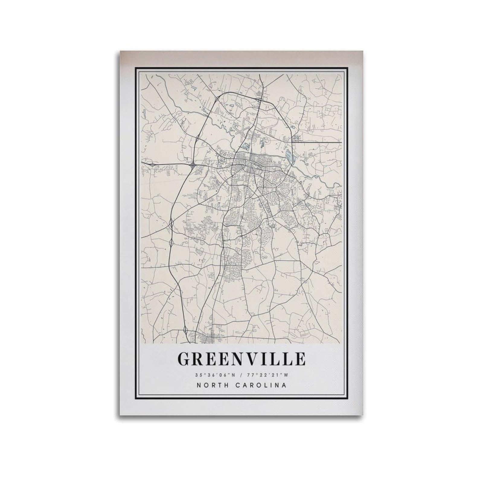 xiaoxiaoshen Greenville NC Map Canvas Poster Wall Art Prints Room Aesthetic Murals Bedroom And Living Decorations 20x30inch(50x75cm)