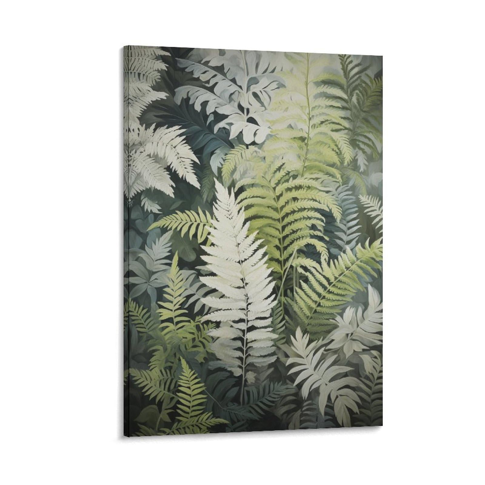 Euumkoo Framed Abstract Ferns Canvas Wall Art, Tropical Modern Forest Landscape Picture Painting On Canvas, Print Poster Decoration Artwork For Home Living Room Bedroom Wall Decor Frame 20X30inch(50X75cm)