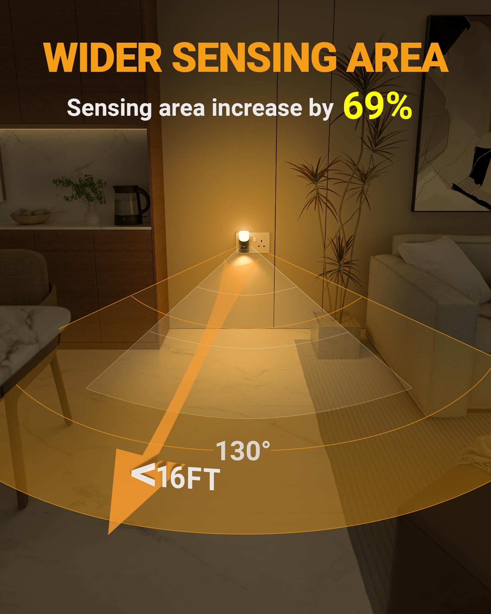 Lyridz Motion Sensor Lights Indoor with Up-and-Down Glowing, Dimmable Night Light Plug in Wall Warm White - Image 4