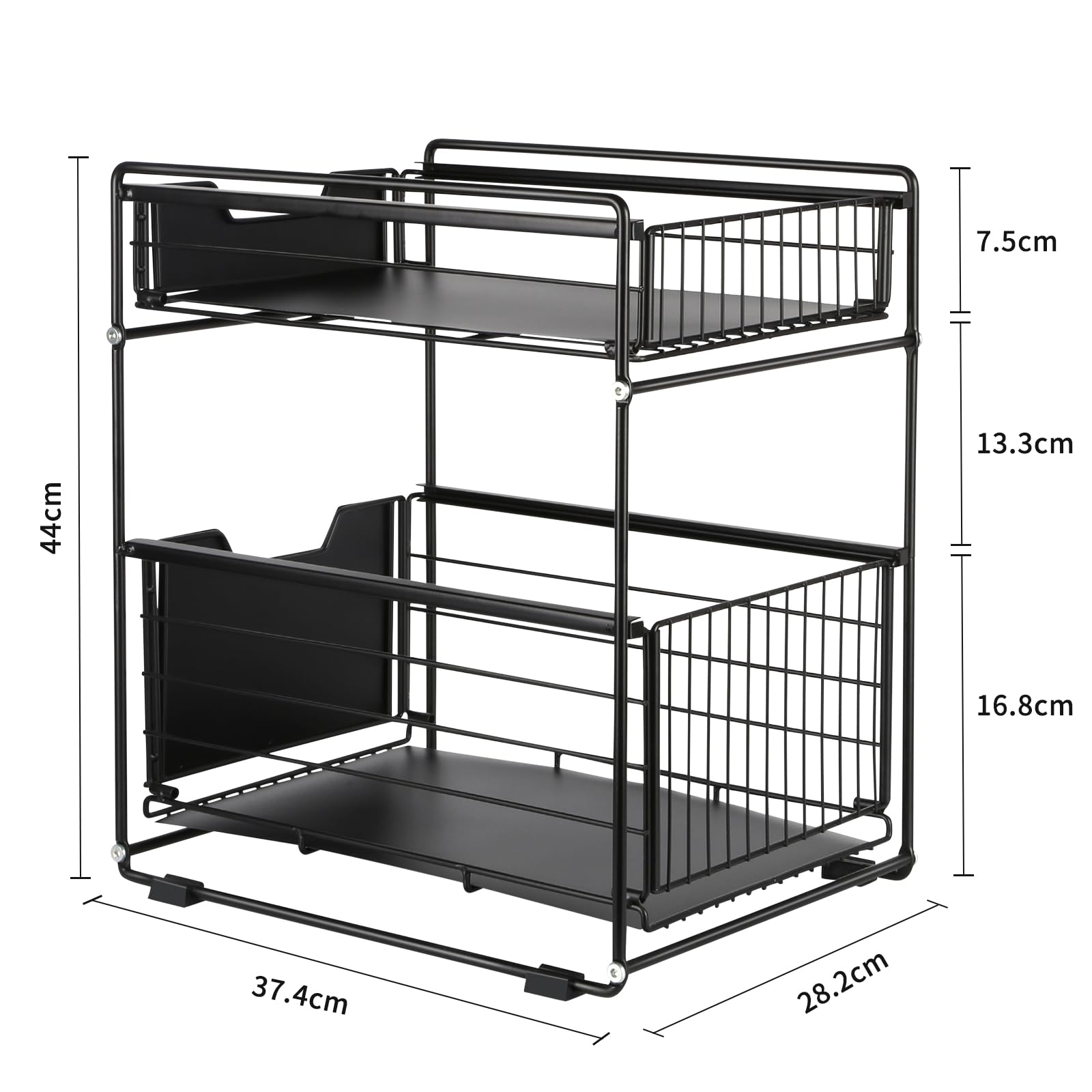 GLIT Unterschrank mit 2 Ebenen, Küchenregal, Schubladenschrank, Küchenorganizer mit 2 Schubladen, Aufbewahrungskorb für Küche, Speisekammer, Schlafzimmer, Gewürzhalter (Schwarz, 2 Stück)