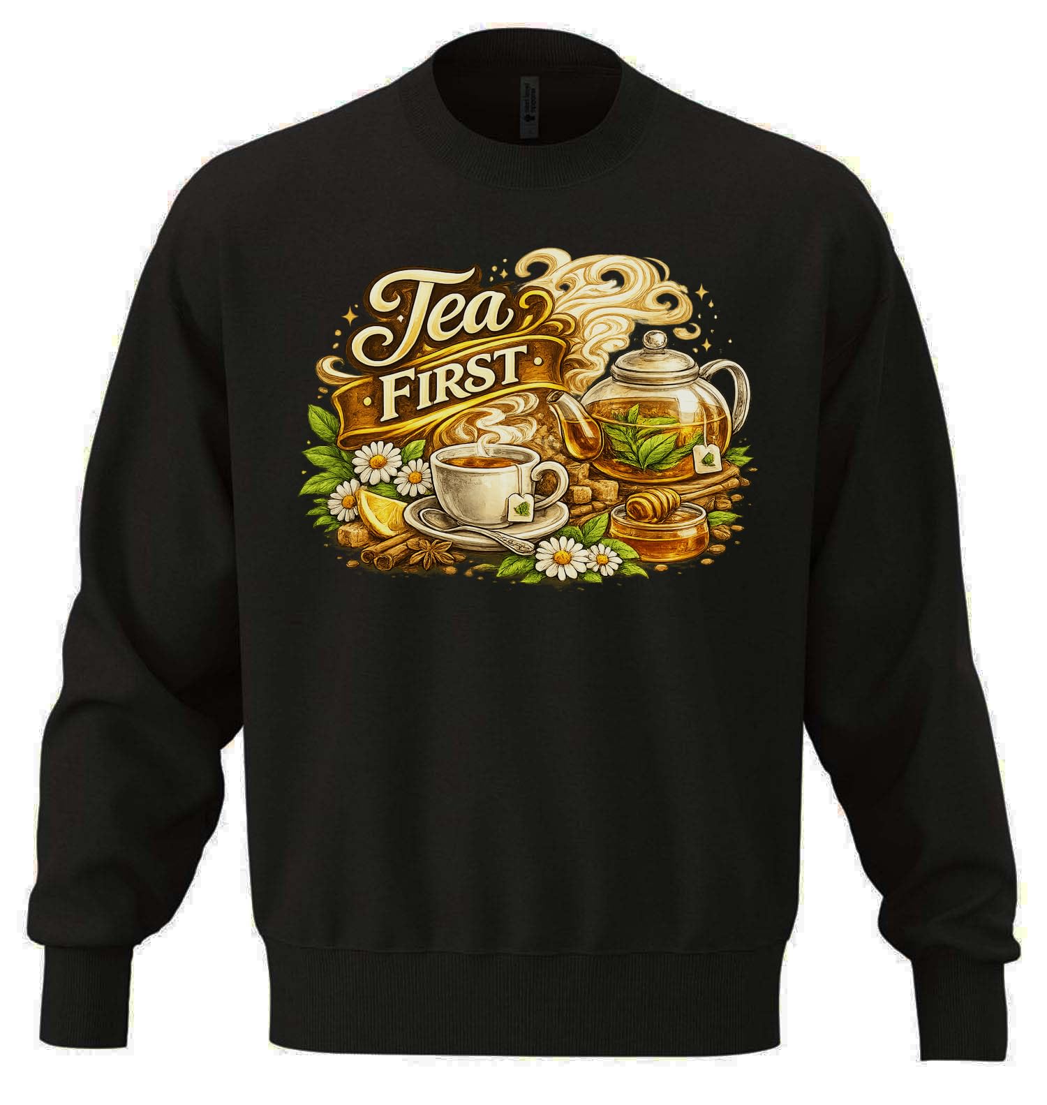 Ciepła herbata ziołowa z miodem unisex oversize mieszanka bawełny ciężka bluza czarna