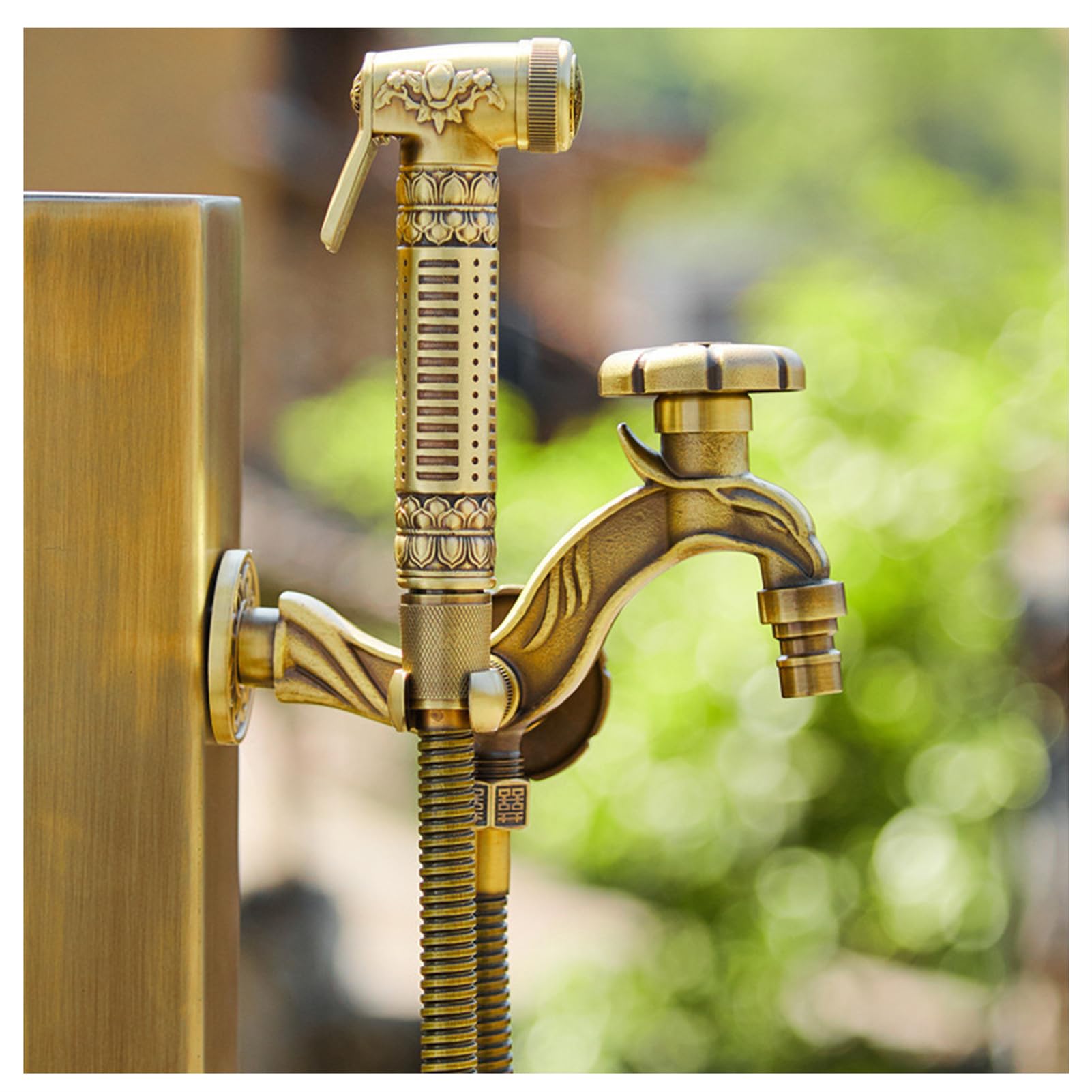 Freistehende Garten-Wassersäule (ohne Wasserhahn) oder Frostsicherer Messing-Außenwasserhahn, Edelstahl/Messing Vertikaler Gartenhydrant mit Schlauchhalter (Tap J)
