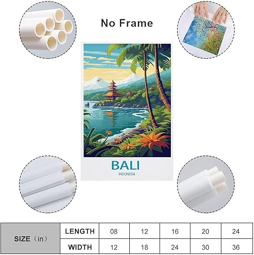 Miniatura 2 de Póster de viaje retro de Bali, lienzo impreso, arte de pared, decoración de pared retro para sala de estar, 12 x 18 pulgadas (11.8 x 17.7 in)