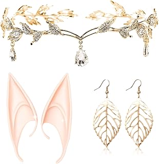 Set of 3 Gold Elf Headpiece Elf Ears Elf Crown Tiara Fairy Headpieces Elf Head Jewelry Fairy Elf Headpiece Circlet Headpiece for Fantasy Renaissance