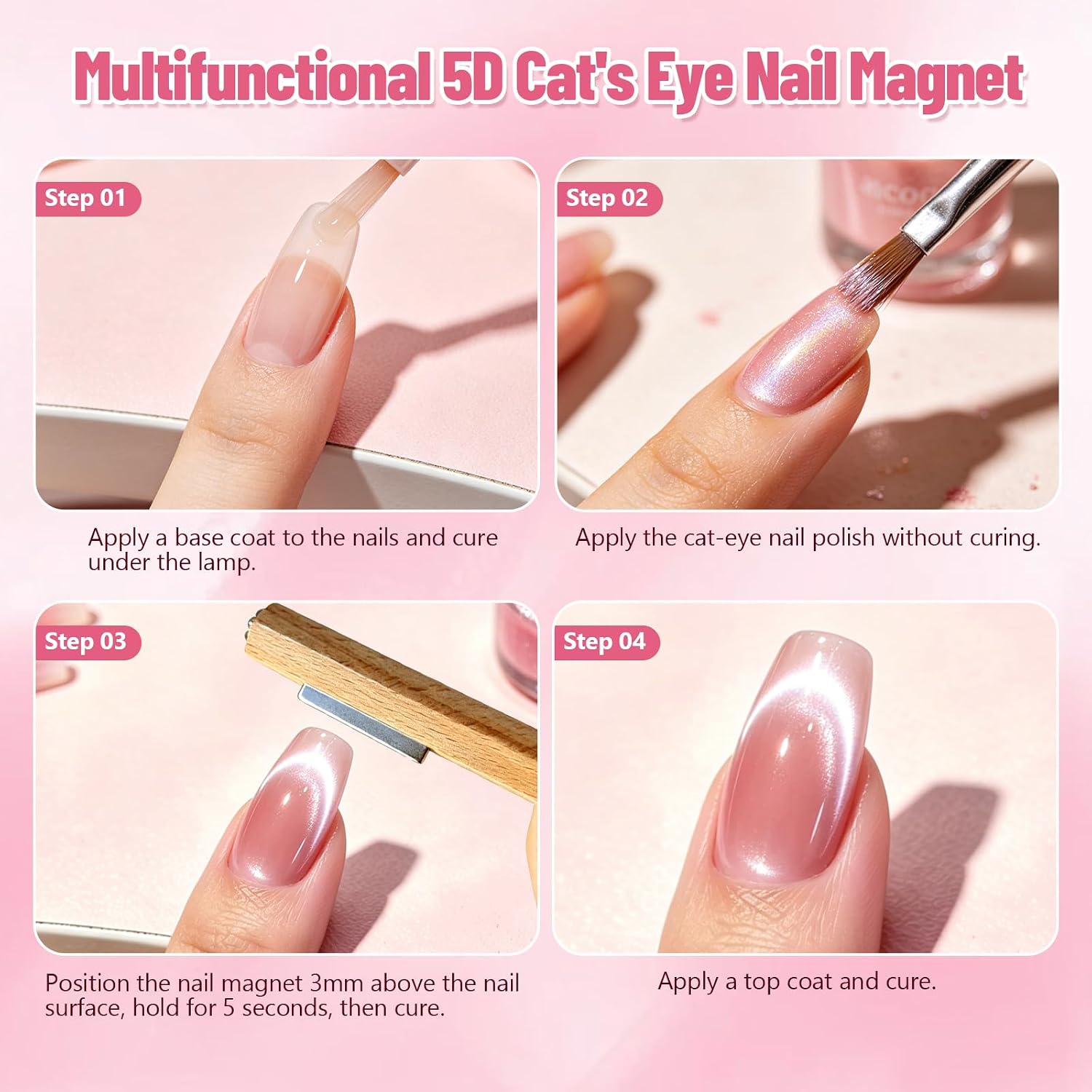 Cat Eye Magnet Set,Multi-functional Cat Eye Magnetic Nail Art Pen with Cylindrical Spherical Magnet,Scissor Shaped,Heart Cat Eye Magnet,U Shaped Strong Nail Magnet Tool for Home DIY,Nail Salon