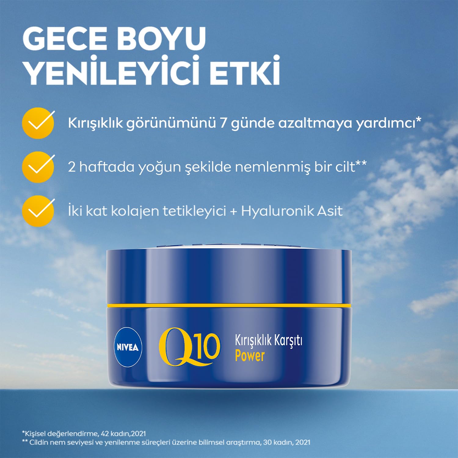 NIVEA Q10 Kırışıklık Karşıtı Gece Bakım Kremi 50 ml,Nemlendirici,Yenileyici,Kreatin,Hyaluronik Asit