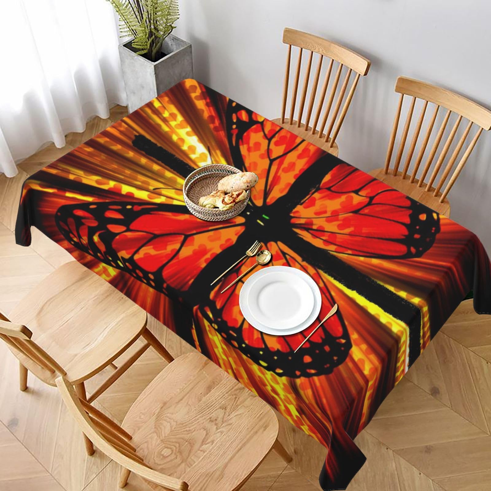 BNVSADC Orange Butterfly Printed Rectangle Tablecloth 228x152 CM, Water Resistant Polyester Table Cloth Decorative Fabric Table Covers for Kitchen Dining Table Parties Camping