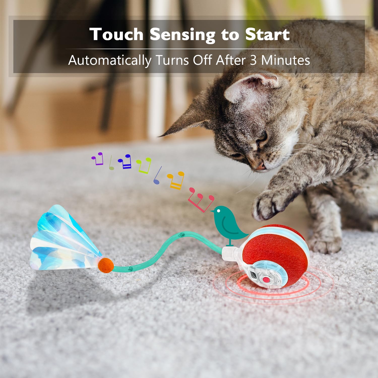 YVE LIFE Pelota interactiva de juguetes para gatos de interior, bola de movimiento ágil con cola de malla elástica, juguetes automáticos para gatos adultos aburridos de interior, activado por