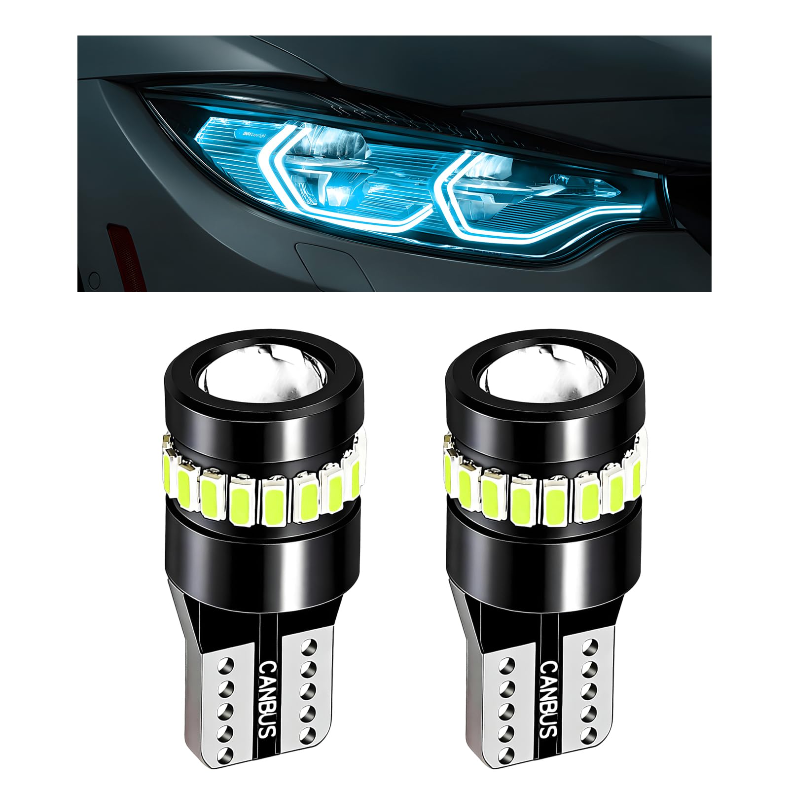 2 PCS Car T10 LED Bulbs, 18SMD 3014 1SMD 3030 Chipset LED Light with HD Condenser Lens, 155 Lumens 6500K Super Bright Side Marker Lights Width Light Bulb for Most Cars (Ice Blue)
