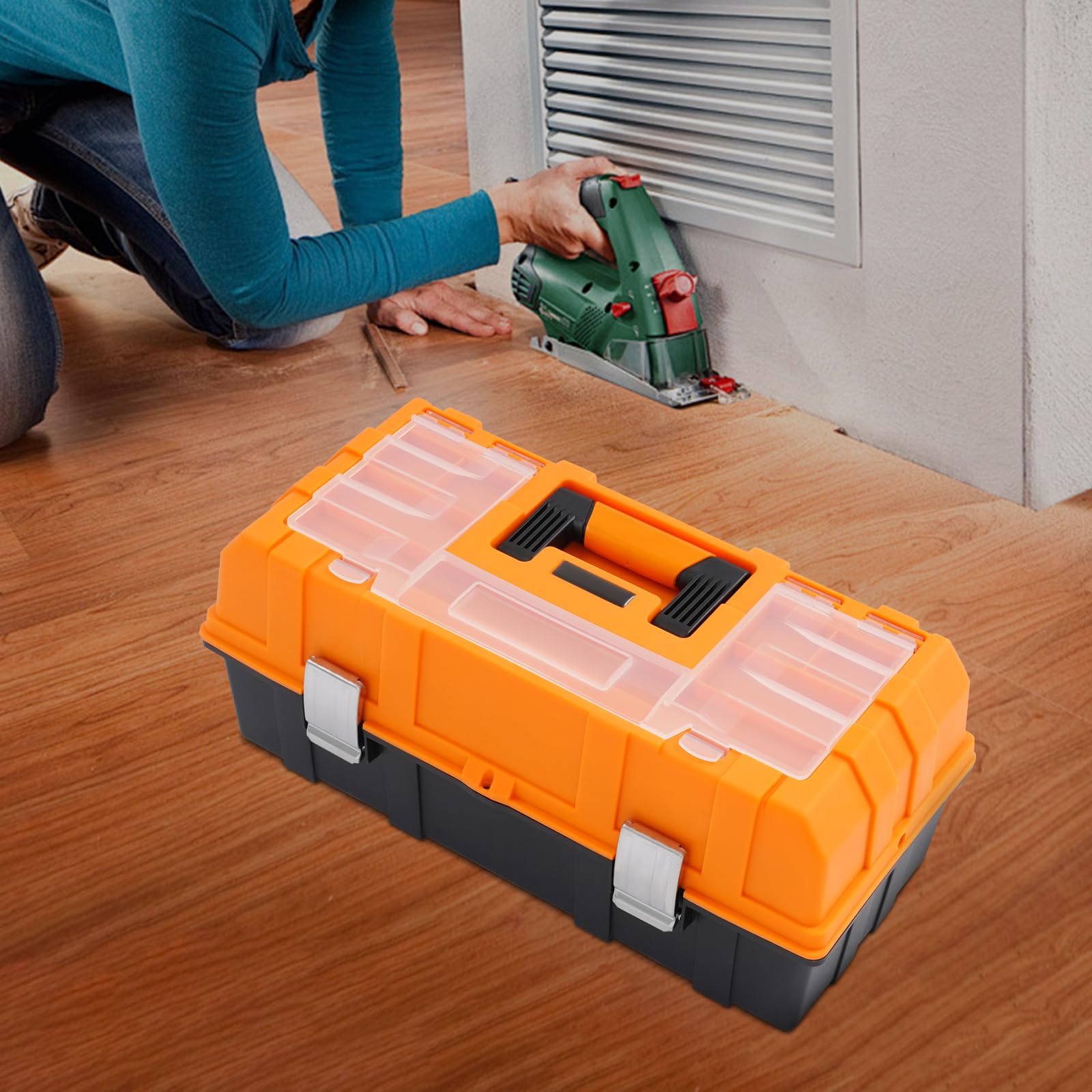 Caja de herramientas Stanley con asa plegable, caja de herramientas vacía, cómoda y portátil, 3 niveles con mucho espacio de almacenamiento, para bricolaje, artesanos y profesionales
