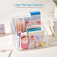 Vista 2 de Portalápices acrílico, organizador de bolígrafos transparente de 5 ranuras para escritorio, bonita taza de papelería para oficina, escuela, hogar