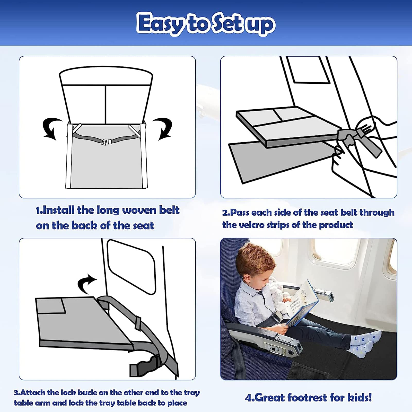 Aeroplano poggiapiedi per i bambini, aereo poggiapiedi hammock, viaggio portatile poggiapiedi con cuscini gonfiabili, altezza regolabile volo carry-on poggiapiedi hammock