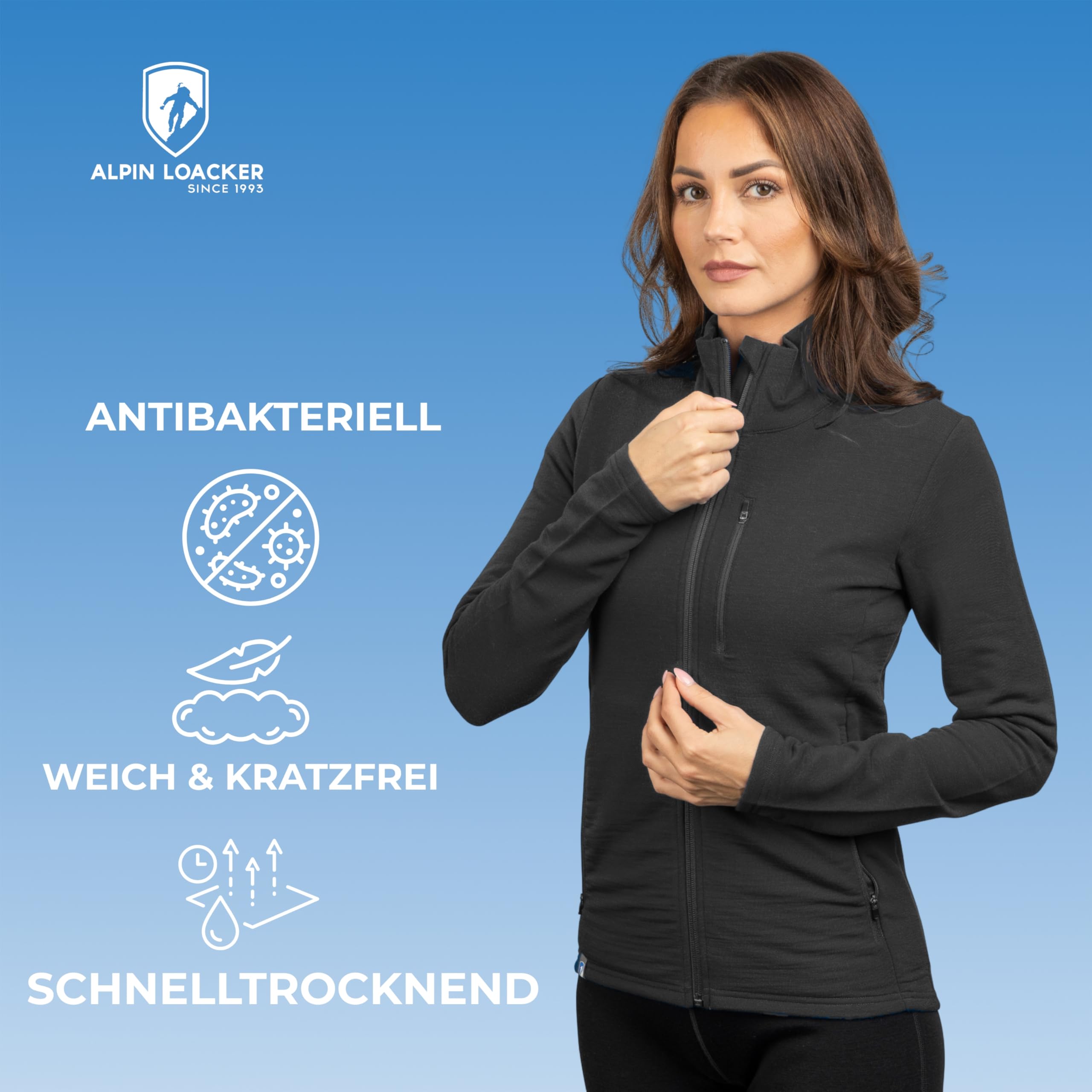 ALPIN LOACKER Merino Jacke Damen 270 g/m² I Merinowolle Fleecejacke atmungsaktiv I Wolljacke für Outdoor und Freizeit