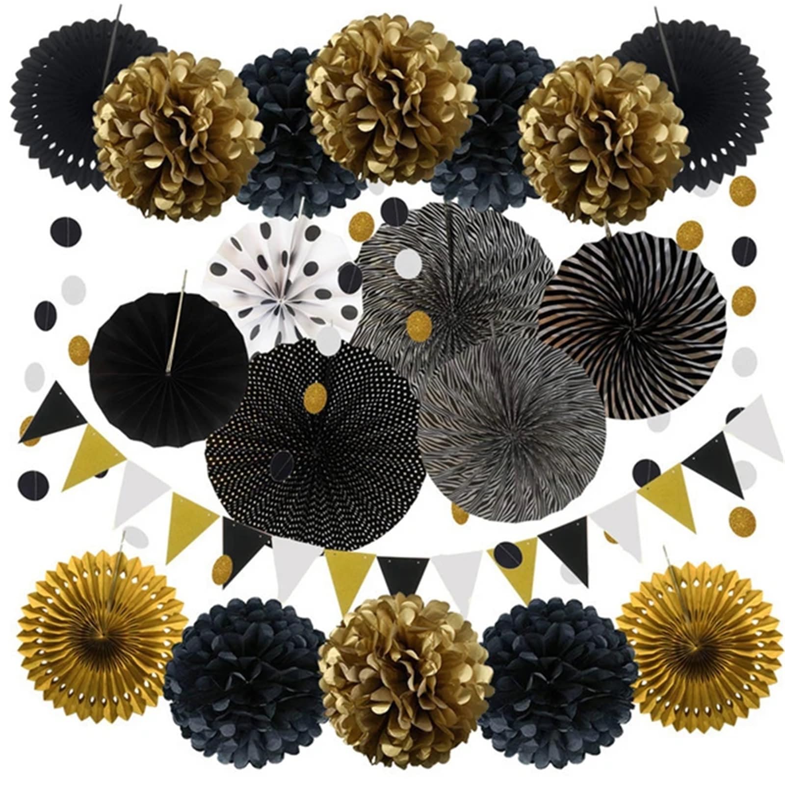 1 Set bunte Papierfächer-Pompons, Blumengirlande, Wimpelkette, Hängedekoration for Geburtstags-, Hochzeits- und Weihnachtsfeiern(Color 5)