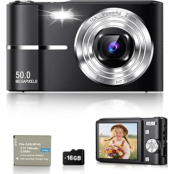 EJXHKNF 1080P Digital Camera for Photography, Autofocus 50MP Vlogging Camera with Anti-Shake, 16X Zoom Compact Point and Shoo