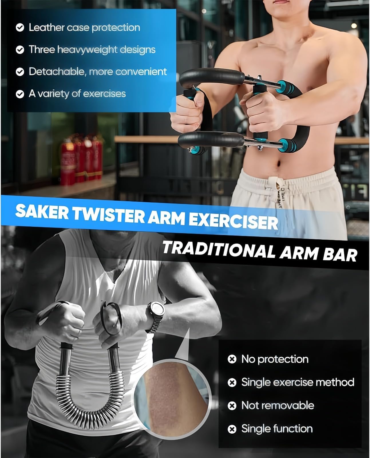 Shaker Twister Arm Trainer, expansor de pecho ajustable, barra giratoria portátil, potenciador de fuerza muscular, da forma al cuerpo perfecto para hombres, para principiantes y atletas profesionales