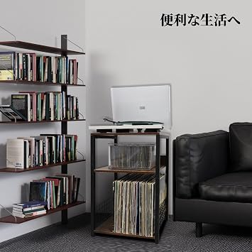 MayRecords Record Player Stand and Rack, 3-Tier Iron Wood, Holds