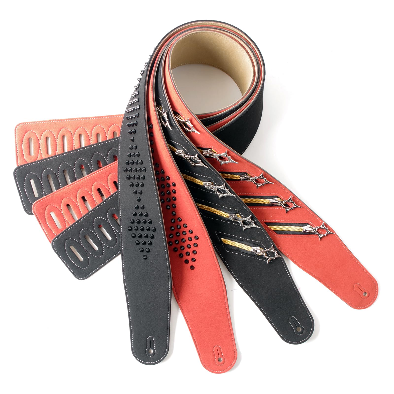 Correa de guitarra de hombro ancho con temática punk, decoración de tachuelas de metal de microfibra, longitud ajustable para mayor comodidad al tocar, correa de bajo