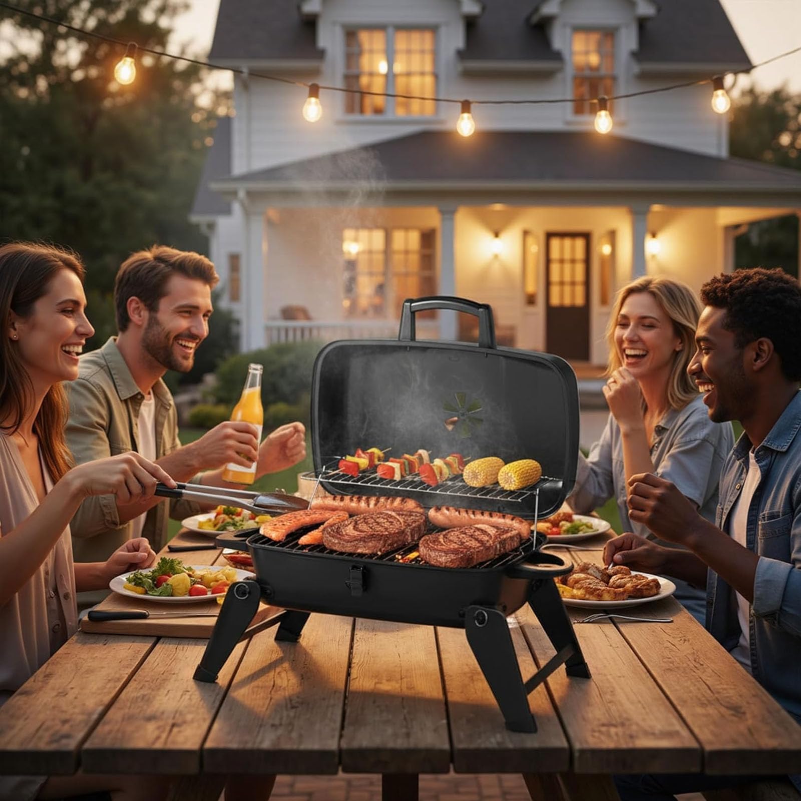 Grill a carbone portatile, mini pieghevole leggero grill barbecue con riscaldamento rack, piccolo tavolo top a carbone per il campeggio, cucina all'aperto - per picnic, giardino