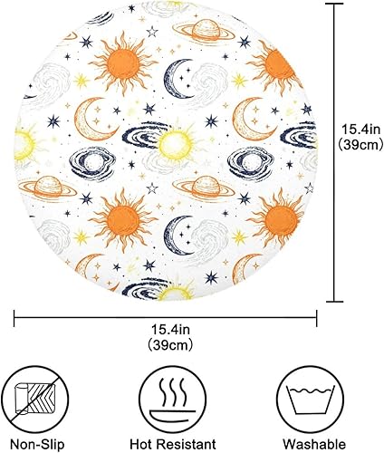 Miniatura 4 de Retro Sun and Moon Orange and White Rounds placemats Farmhouse Spring Decor 15x15 in individuales para mesa de comedor