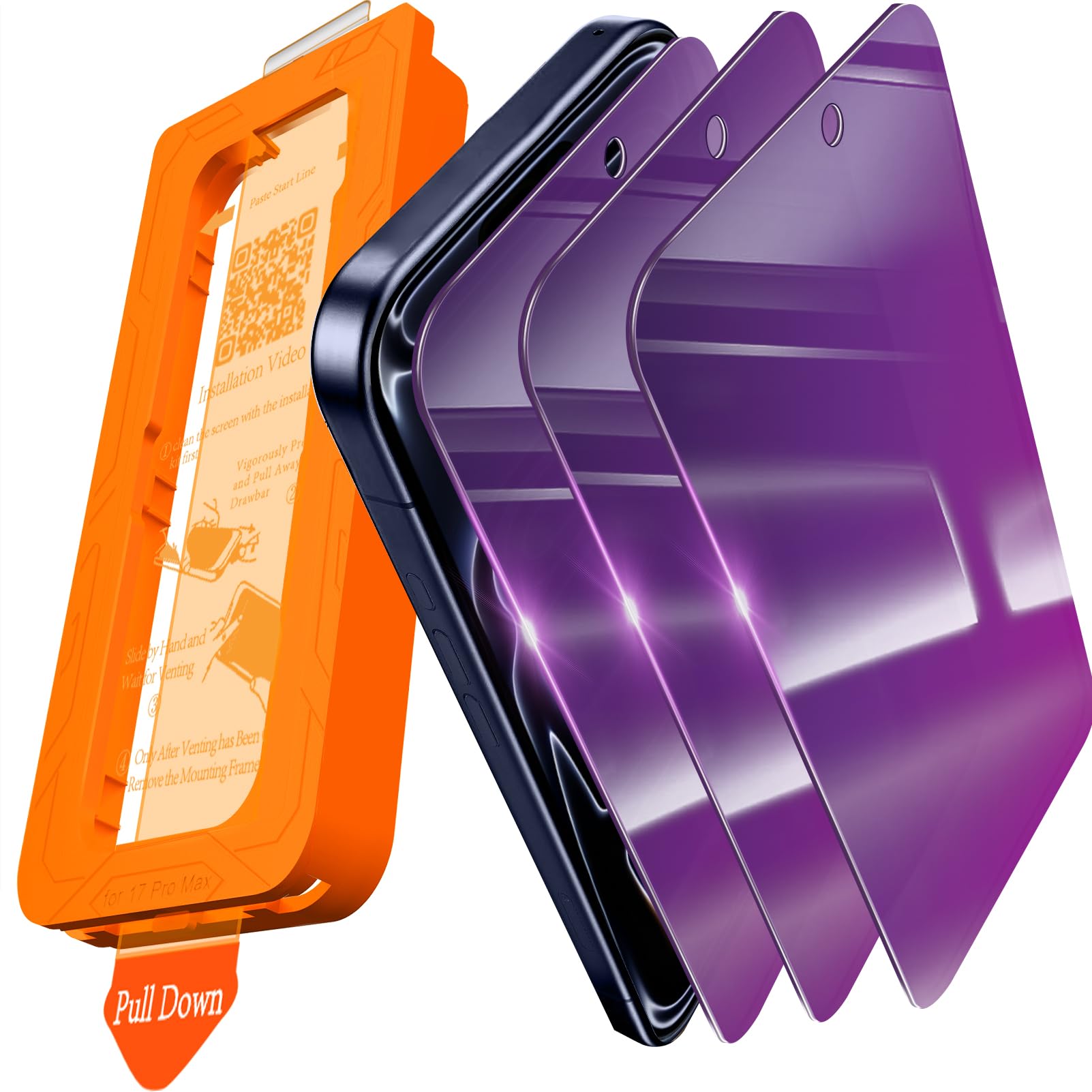 [Auto-Dust Removal] IMBZBK Colorful Privacy Screen Protector for iPhone 17 Pro [Private] Accessories, 3 Pack Anti Spy Anti-Blue Light Tempered Glass, Briliant Gradient Purple