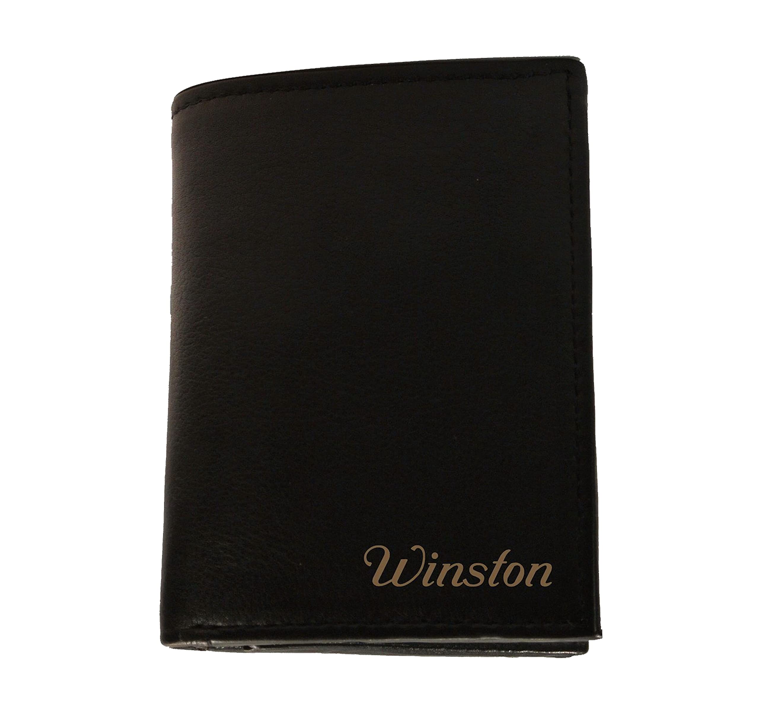 Personalized Black Leather Tri-fold Wallet Engraved Free - Ships from USA 1600