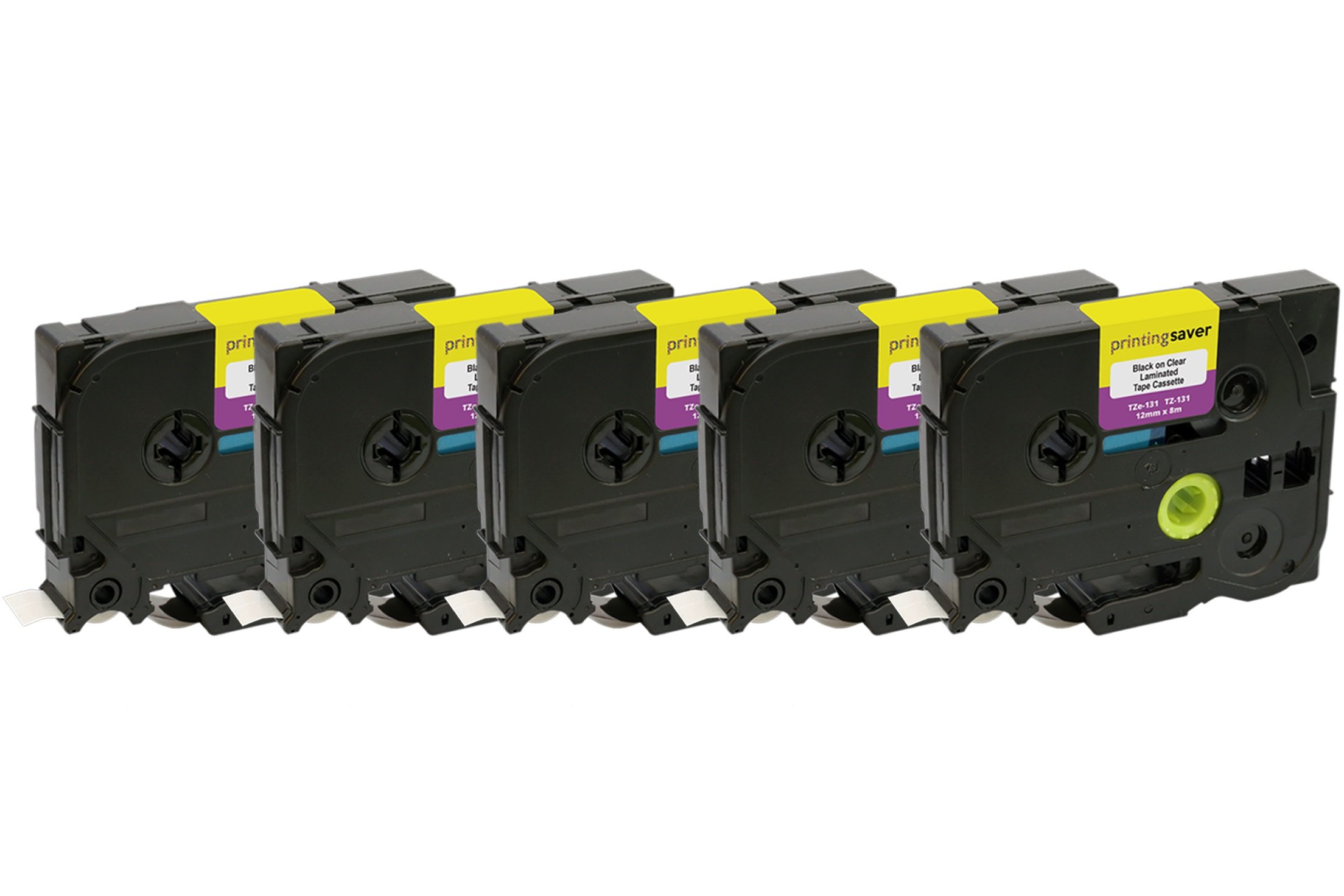 5 Compatible TZe-131 TZ-131 12 mm x 8 m Black on Clear Laminated Tapes for Brother P-Touch Label Printers