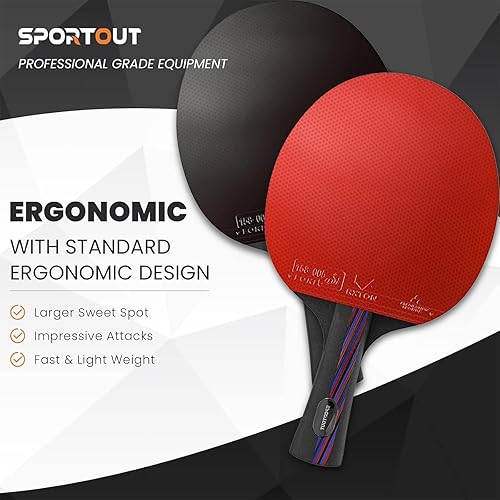 Miniatura 3 de Sportout Juegos de palas de ping pong, remo de tenis de mesa portátil con estuche de almacenamiento, raqueta de tenis de mesa premium para juegos de