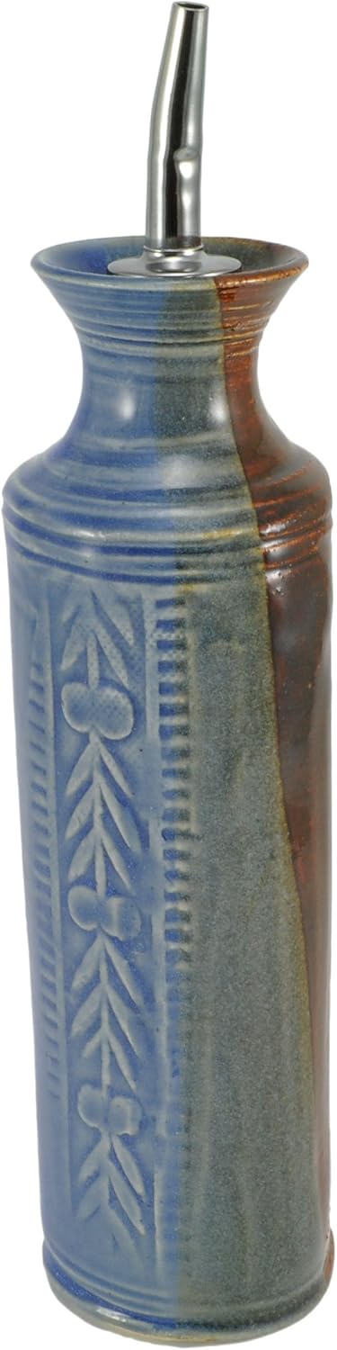 Holman Pottery Handmade Oil Bottle, Blue Earth