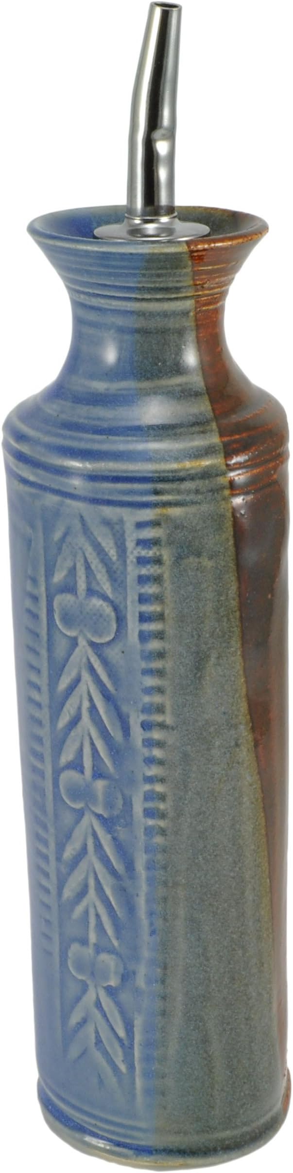 Holman Pottery Handmade Oil Bottle, Blue Earth
