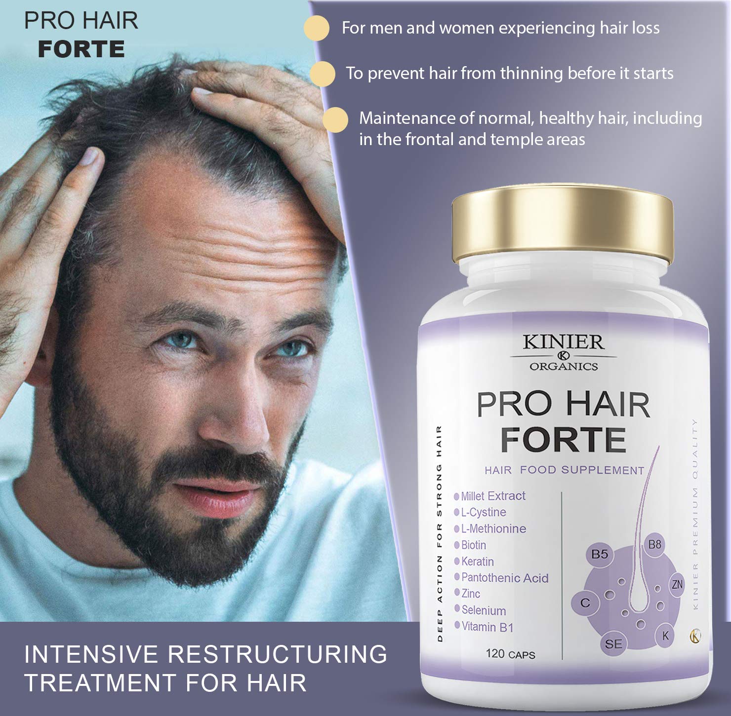 PRO-HAIR FORTE - Potente Integratore per Capelli, Unghie e Pelle | Multi-nutriente - Azione Visibile |120 Capsule - Capelli Sani, Forti e Lucenti