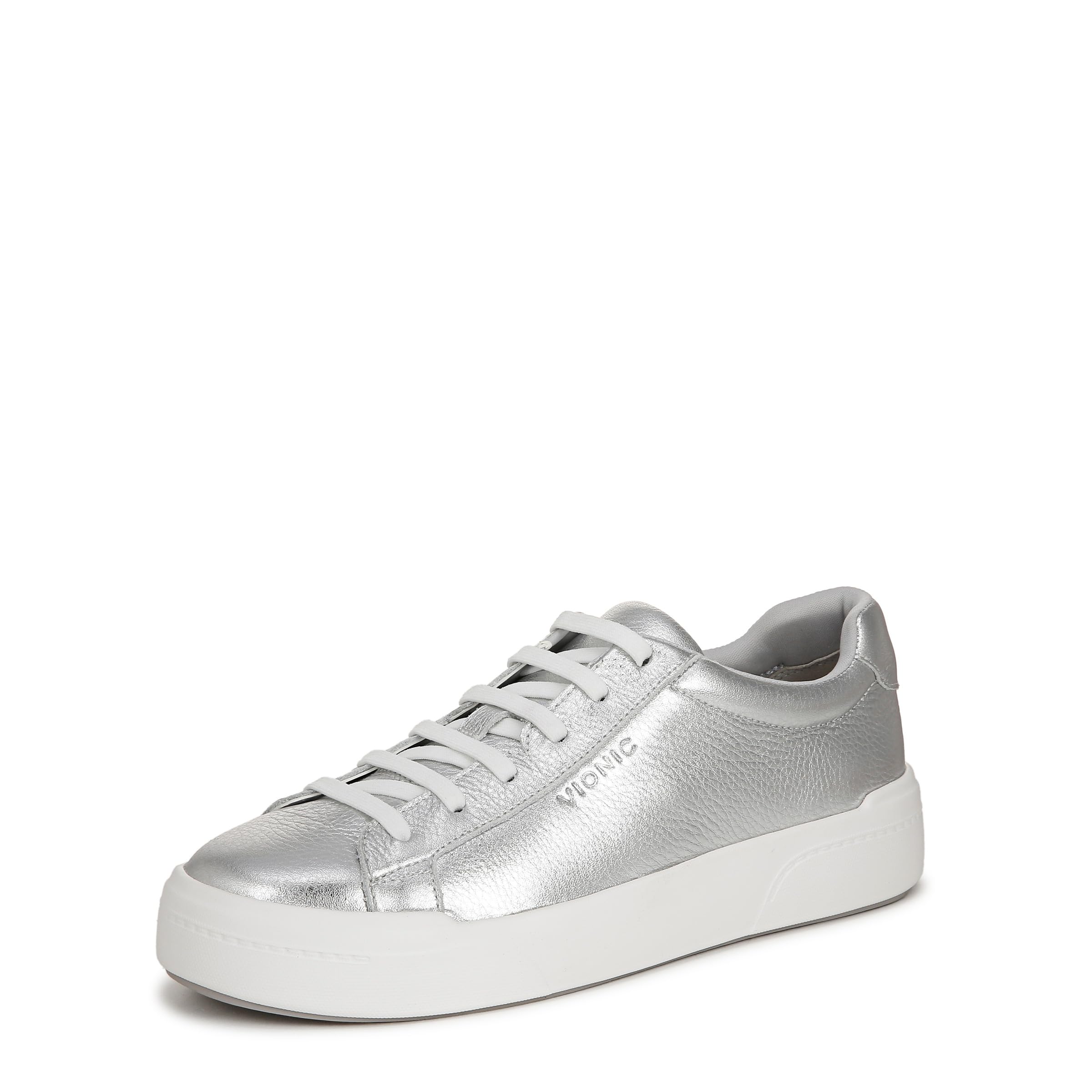 Vionic Womens Colbie Lace-Up Trainers Wide Fit UK 3.5, Metal Silver