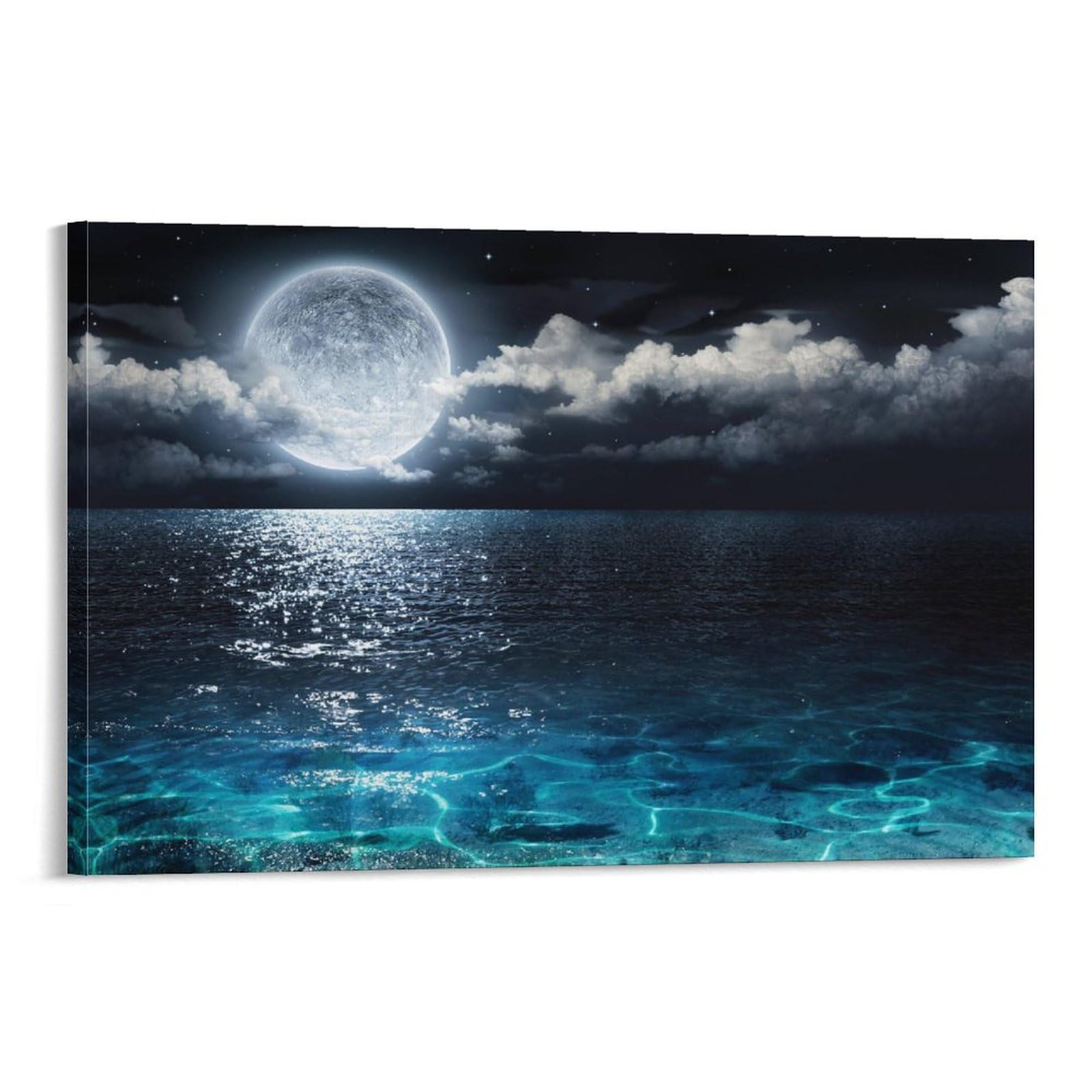 油絵、月海夜 油絵、月海夜
