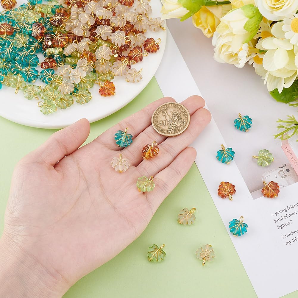 160Pcs 4Colors Fall Leaf Charms Acrylic Leaf Pendants Maple Leaves Pendants Charm Tiny Cute Acrylic Leaves Pendant for Spring Crafts Earring Bracelet Jewelry Making DIY - Image 3