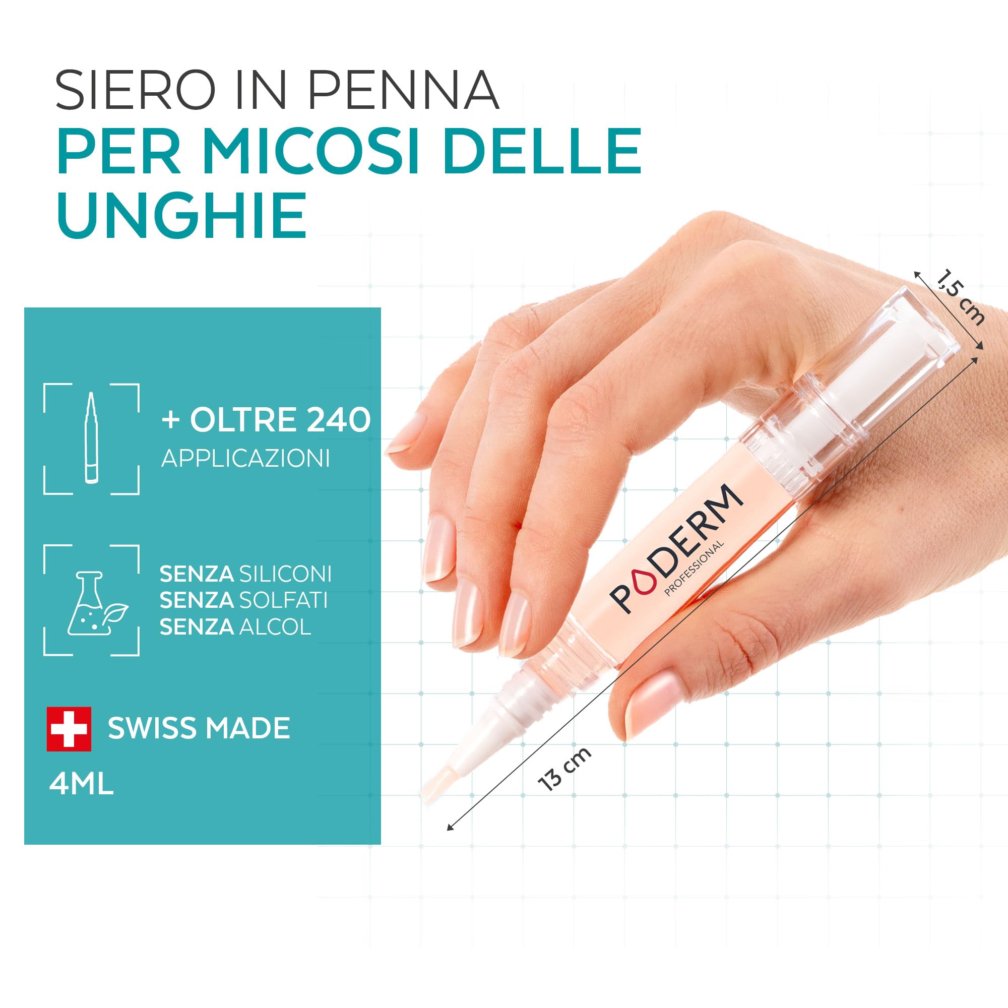 Poderm Penna Siero per il Trattamento della Micosi delle Unghie – Sviluppata da un Podologo – Prodotta in Svizzera – Penna Supplend per la Cura delle Unghie di Mani e Piedi – Trattamento per Infezioni