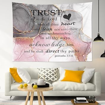 LB Bible Verse Tapestry Wall Hanging Scripture Quotes on Pink and Black Abstract Marble Wall Tapestry for Bedroom Inspirational Wall Art for Living Room College Dorm Decor,60Wx40H inch