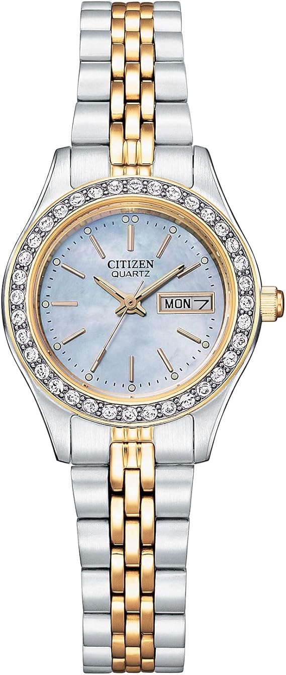 Citizen Ladies' Dress Quartz Stainless Steel Bracelet with Crystals and Day Date