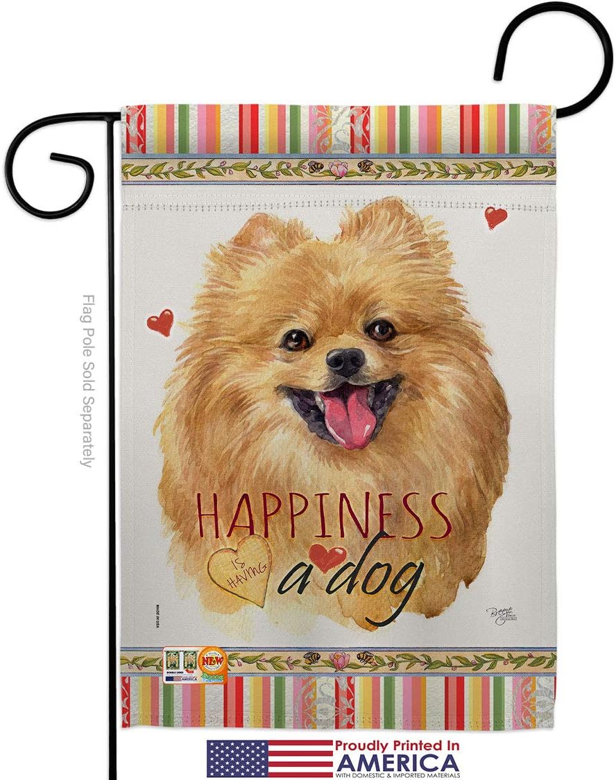 Dog Pomeranian Happiness Garden House Flags Set Animals Puppy Spoiled Paw Canine Fur Pet Nature Farm Animal Creature Small Decorative Gift Yard Banner Made In USA 28 X 40
