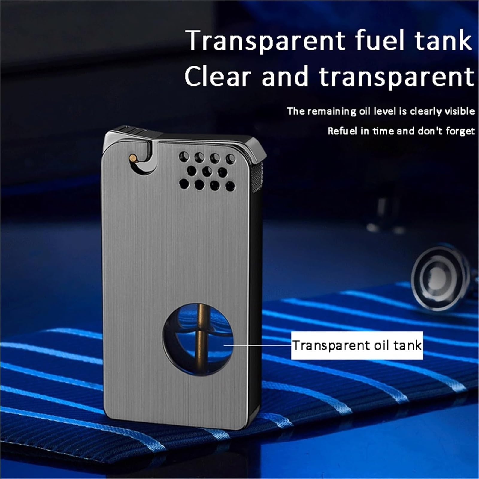 Briquet portable au kérosène coupe-vent, allumage à un bouton, réservoir de carburant transparent pour homme, design rétro avec fonction d'allumage automatique